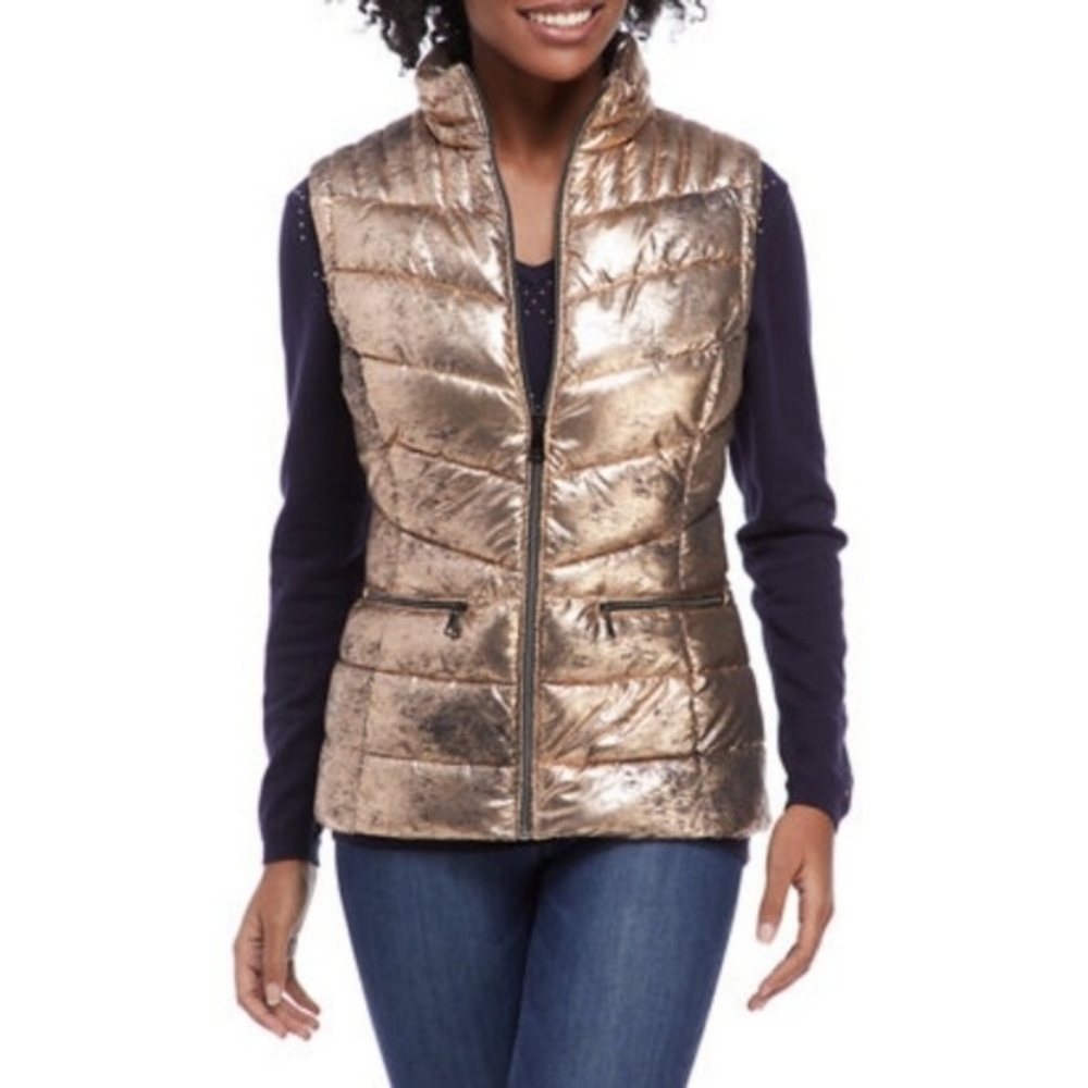 EUC Calvin Klein Shimmering Distressed Metallic Gold/Bronze Vest